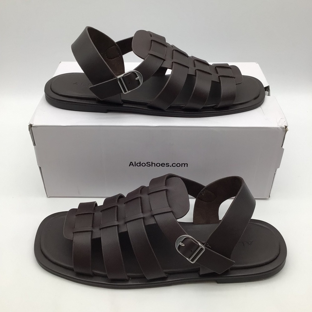 Aldo Romney-201 Mens Woven Gladiator Sandals Dark Brown Slingback Size 13 NEW